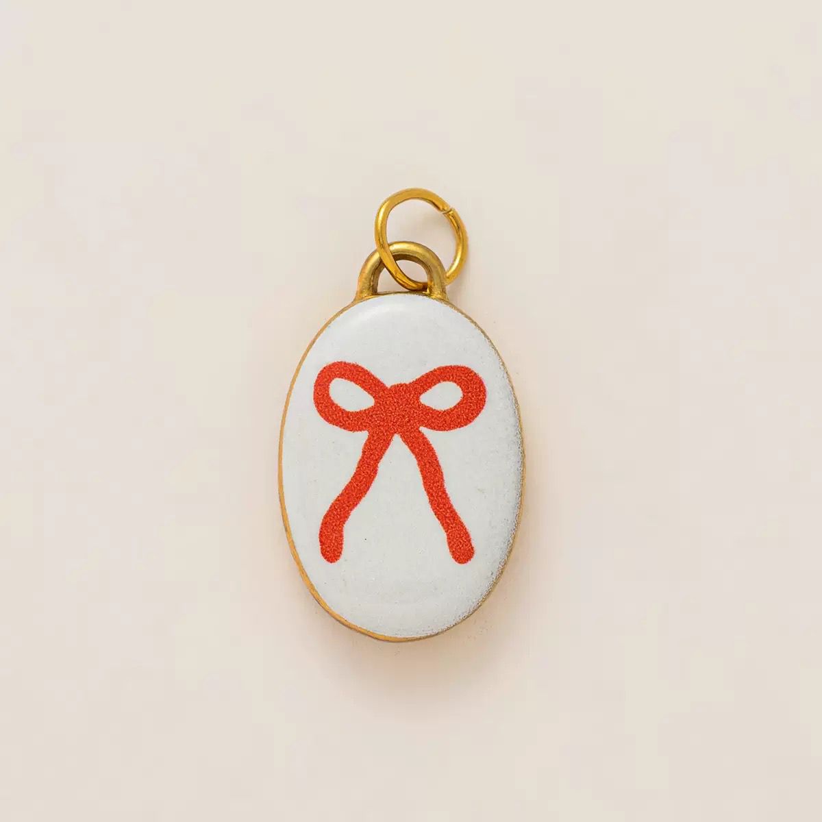 Oval Bow Charm Pendant | White Enamel Red Bow DIY Jewelry Charm