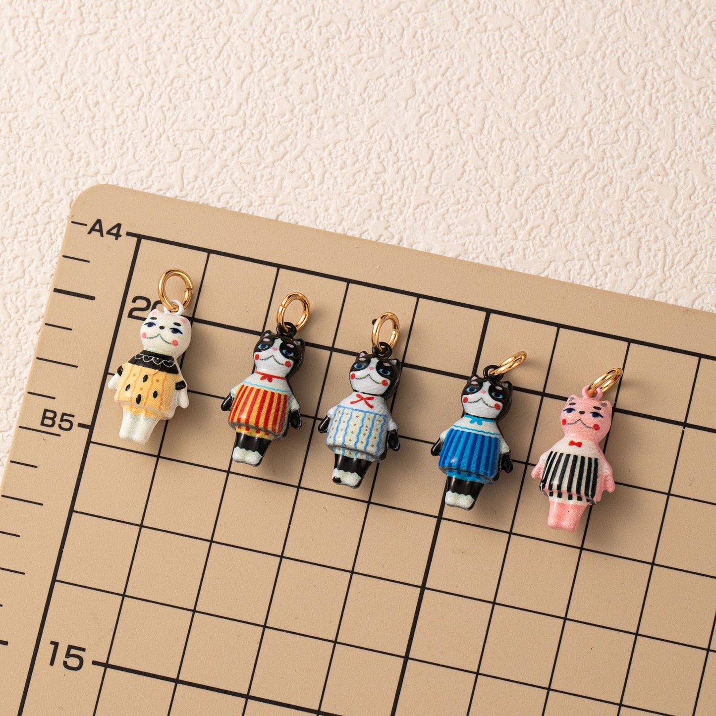 Little Doll · Tuxedo Polka Dot Cat | Copper Enamel Miniature Black White Cat Doll Charm 14K Gold Plated Jump Ring | DIY Necklace Bracelet | Original Design
