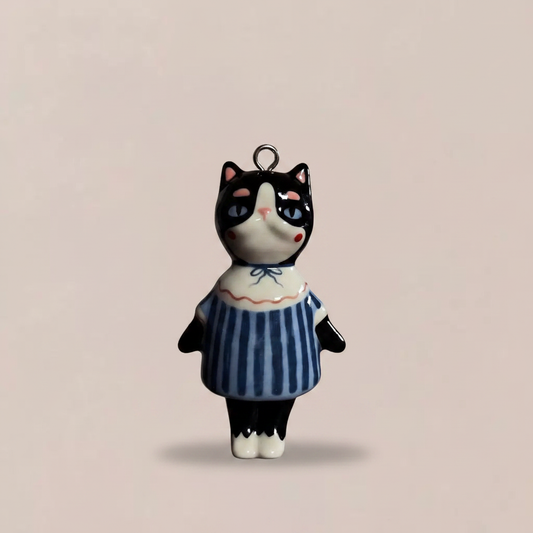 Blue Stripe Tuxedo Cat - Beige Background