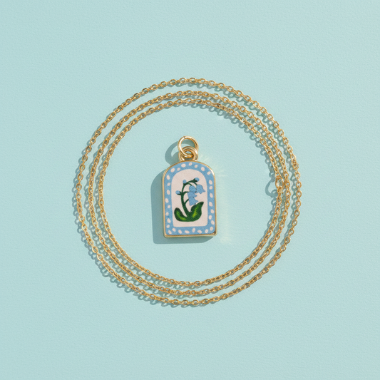 Bluebell arch charm - sky blue background chain