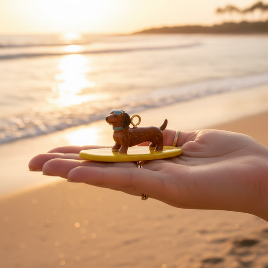 Dachshund charm hand holding beach