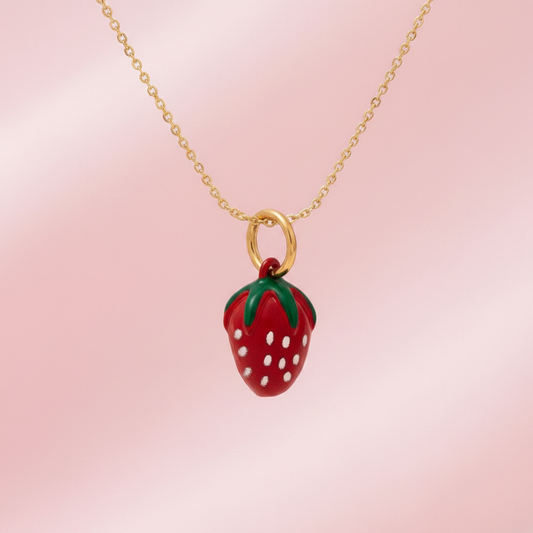 Strawberry Charm 3 - Gold Chain Pink