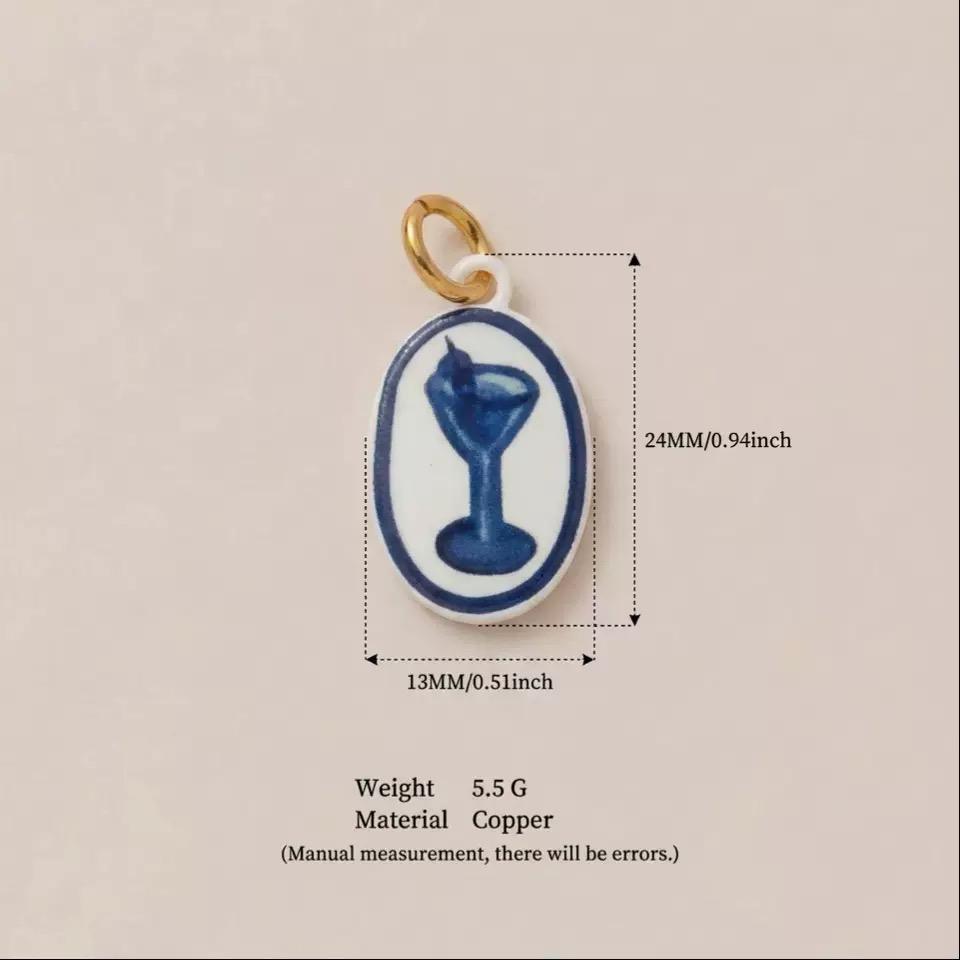 Hand-Painted Enamel Charm Pendant | Original Illustration DIY Jewelry Making Supply