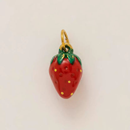 3D Strawberry Charm Pendant | 18K Gold Plated Enamel DIY Jewelry Charm