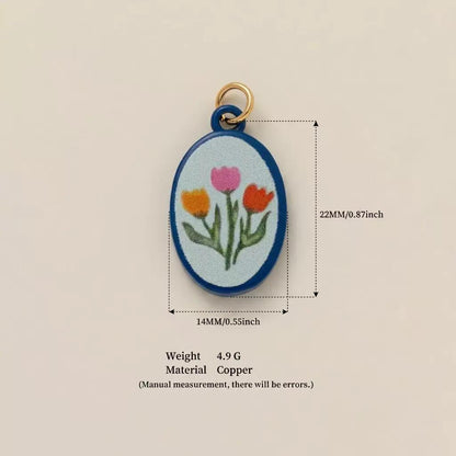 Hand-Painted Enamel Charm Pendant | Original Illustration DIY Jewelry Making Supply