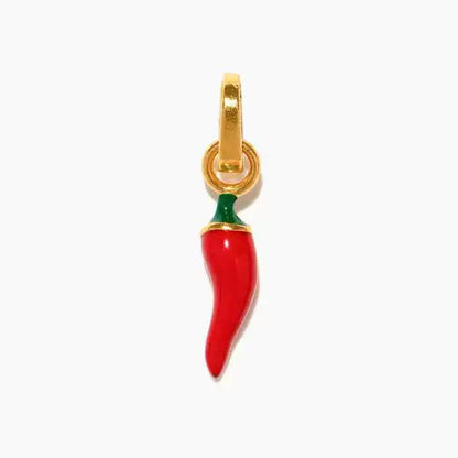 Red Enamel Chili Pepper Charm Pendant | 18K Gold Plated DIY Jewelry Making Charm | Spicy Fruit Necklace Pendant