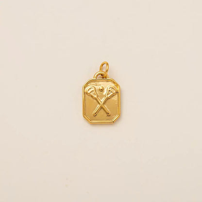 Sports Theme Gold Charm Necklace & Bracelet | 18K Gold Plated Engraved Pendant | DIY Charm Jewelry | Original Design