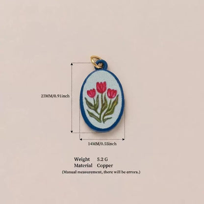 Hand-Painted Enamel Charm Pendant | Original Illustration DIY Jewelry Making Supply