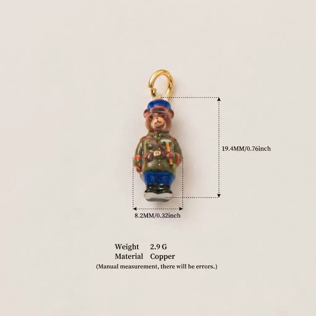 The Town Folk | Sergeant Bear Enamel DIY Charm Pendant | Copper Gold Plated