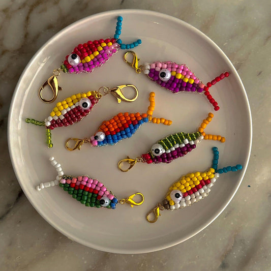 Handmade Beaded Fish Charm | DIY Colorful Seed Bead Fish Keychain | Bag Charm Pendant