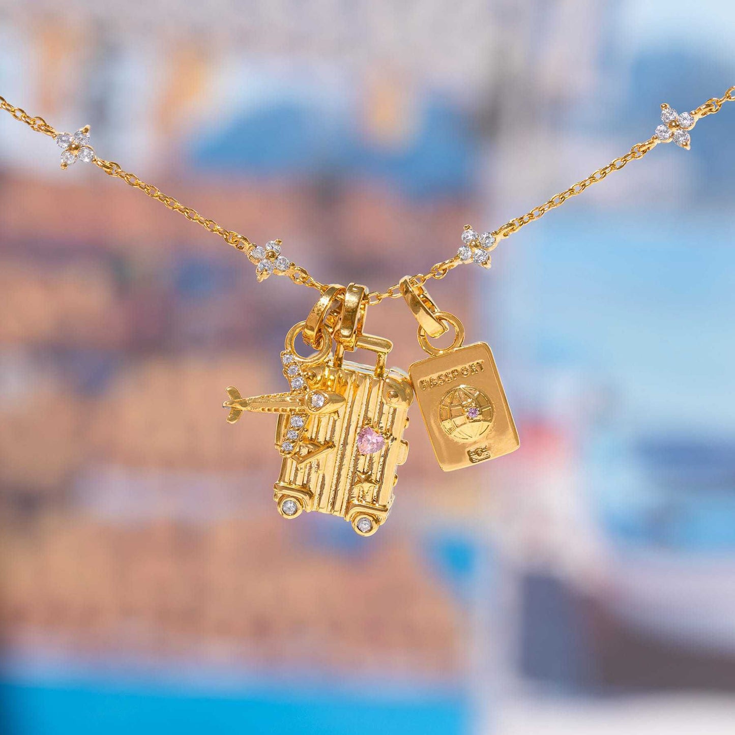 Travel Charm Pendant Set — Suitcase, Airplane & Passport | Original Design