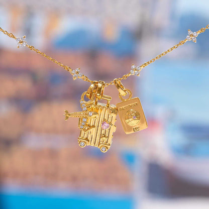 Travel Charm Pendant Set — Suitcase, Airplane & Passport | Original Design