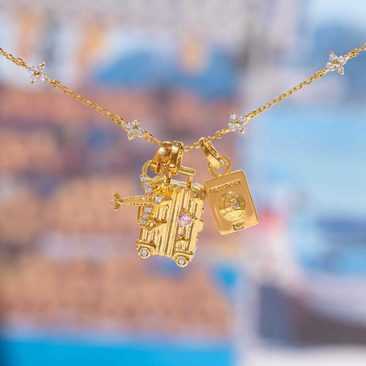 Travel Charm Pendant Set — Suitcase, Airplane & Passport | Original Design