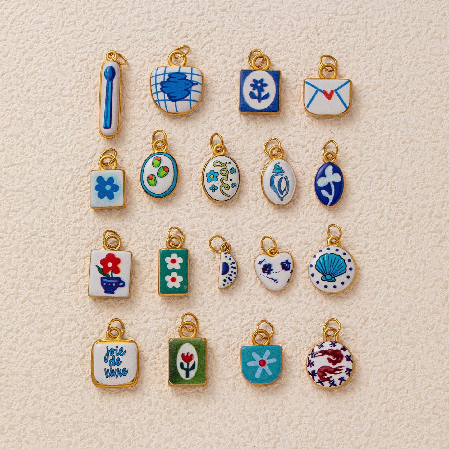 Blue & White Enamel Charm | Hand-Painted Ceramic Style DIY Jewelry | Original Art Design