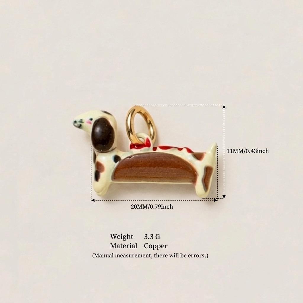 Little Weirdos | The Hot Dog Dachshund DIY Charm Pendant | 3D Copper Sausage Dog in a Bun