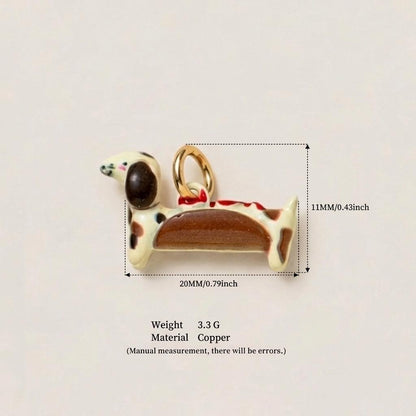 Little Weirdos | The Hot Dog Dachshund DIY Charm Pendant | 3D Copper Sausage Dog in a Bun