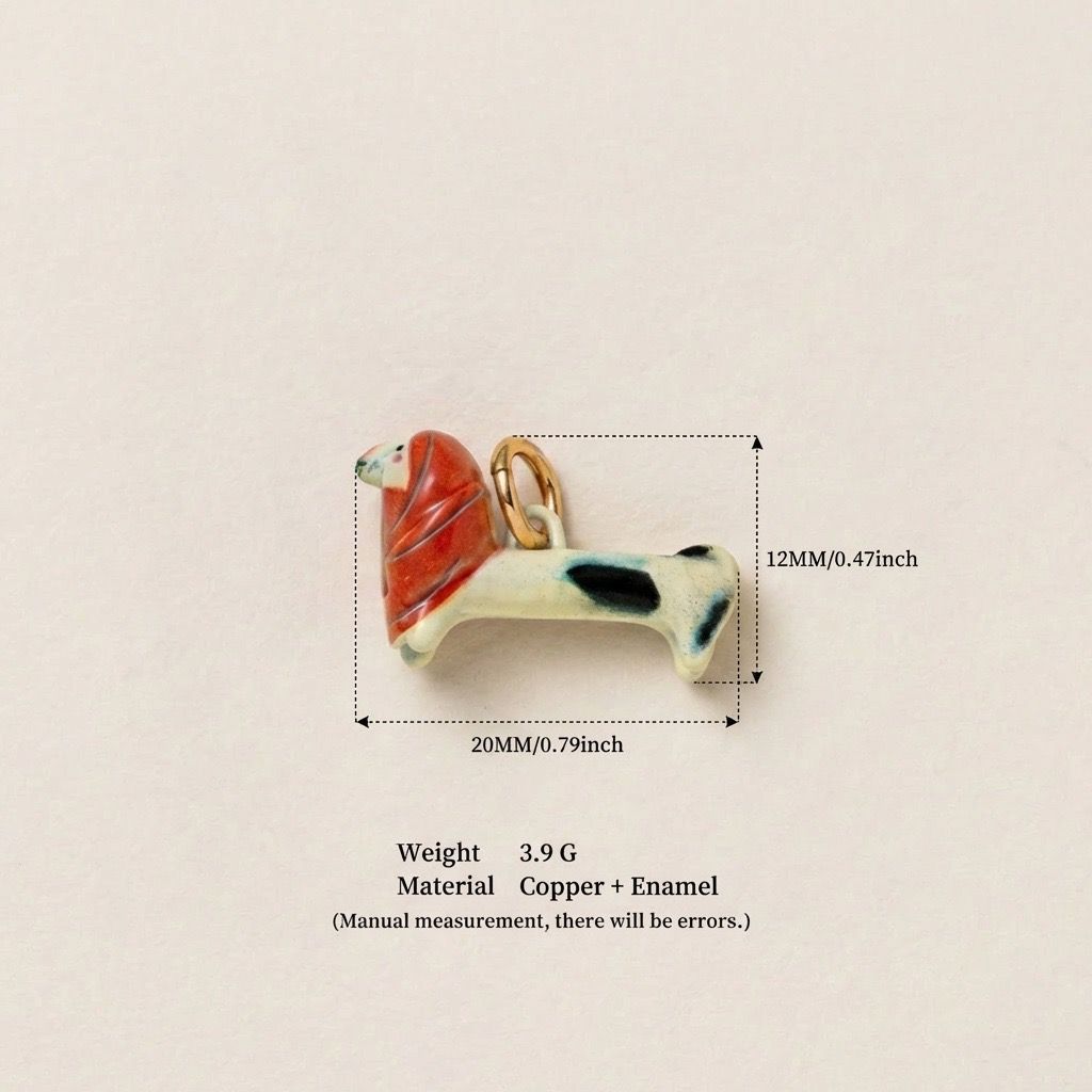 Little Weirdos | The Cape Dachshund Enamel DIY Charm Pendant | 3D Copper Superhero Sausage Dog