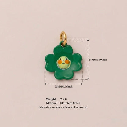 Little Weirdos | The Smiley Flower Stainless Steel DIY Charm Pendant | Kawaii Green Four-Petal Happy Face
