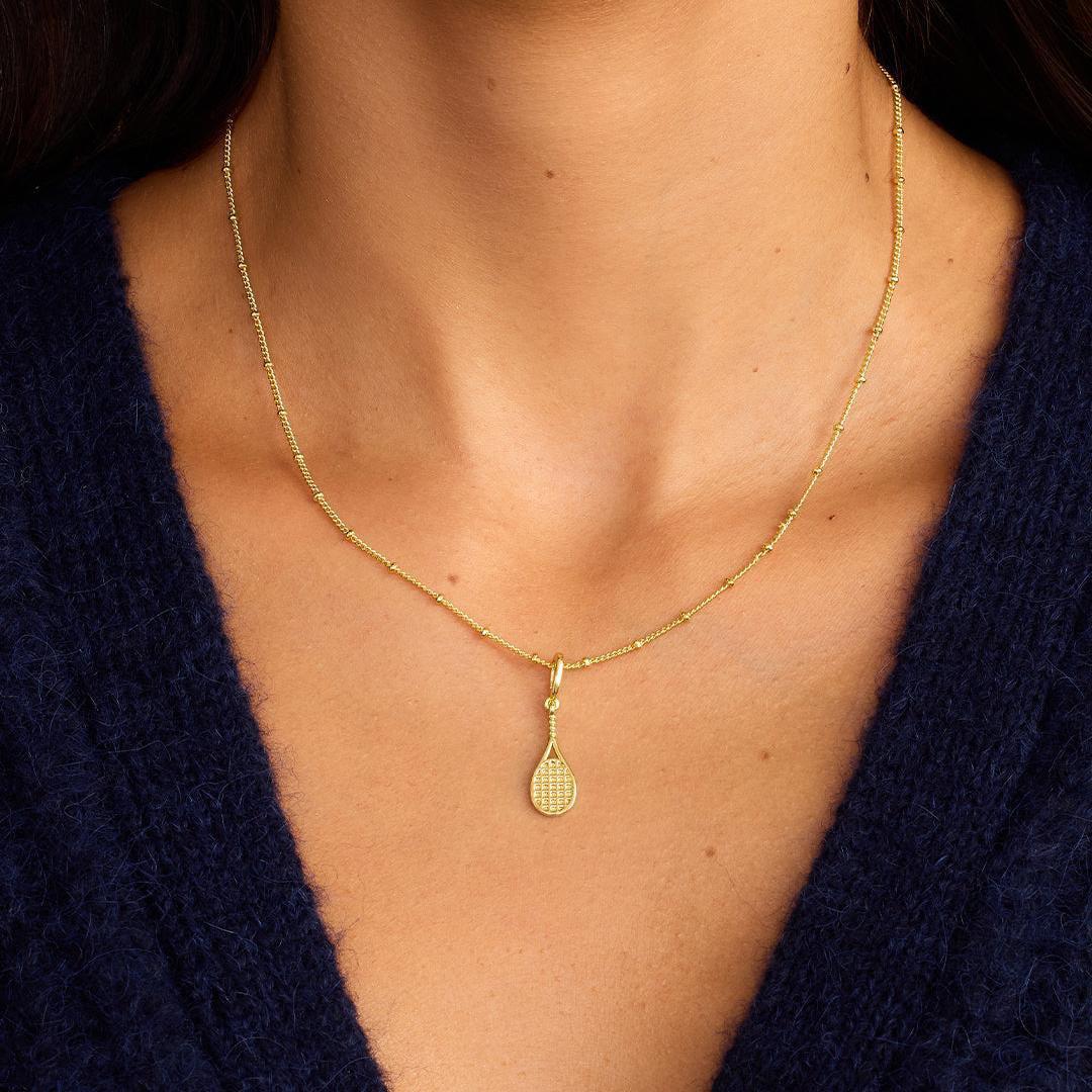 Sports Theme Gold Charm Necklace & Bracelet | 18K Gold Plated Engraved Pendant | DIY Charm Jewelry | Original Design