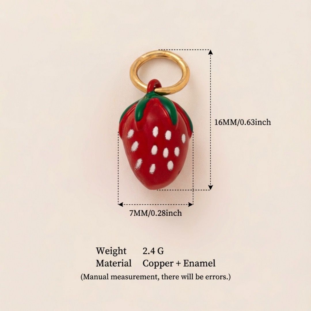 Little Weirdos | The Strawberry Enamel DIY Charm Pendant | 3D Copper Gold Plated