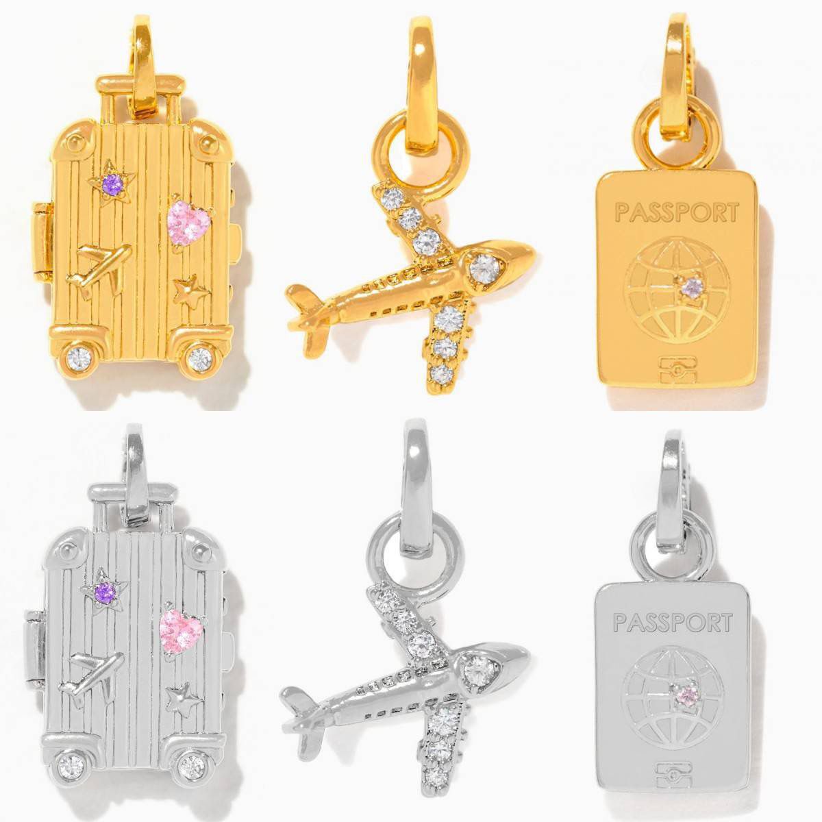 Travel Charm Pendant Set — Suitcase, Airplane & Passport | Original Design