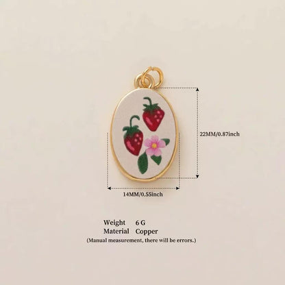 Petal & Paint · Fraise · Fleur · Ovale | Handpainted Strawberry & Flower Enamel Charm | Interchangeable DIY Charm | Vintage Summer Fruit Jewelry | Birthday & BFF Gift