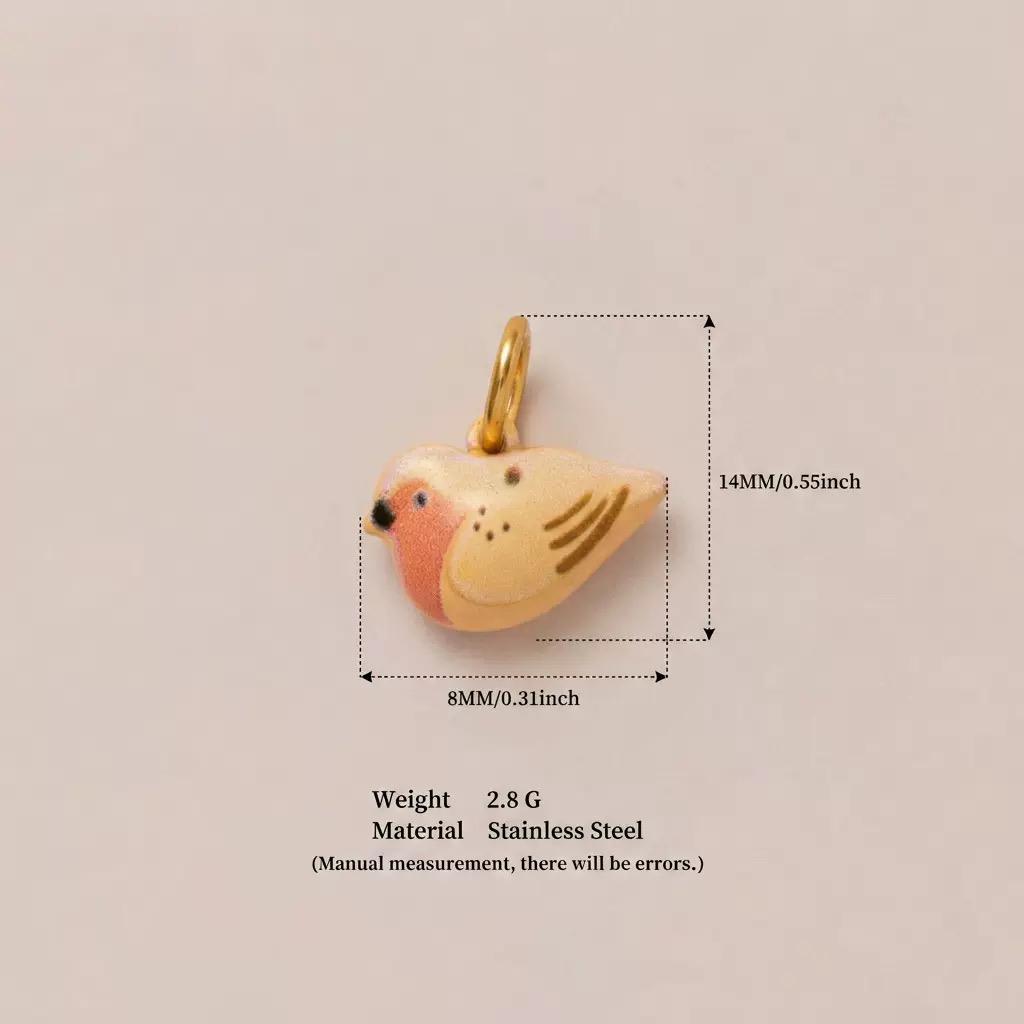 Woodland Tales | Robin Bird Charm | Enamel & Stainless Steel | 18K Gold-Plated | DIY Jewelry