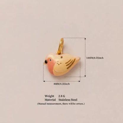 Woodland Tales | Robin Bird Charm | Enamel & Stainless Steel | 18K Gold-Plated | DIY Jewelry