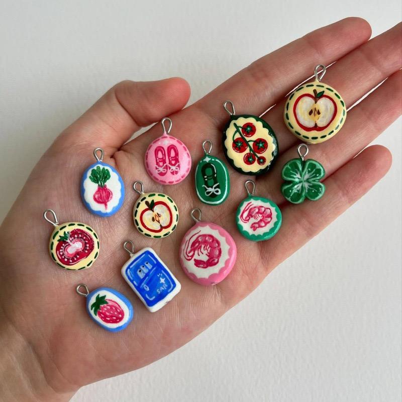 Hand-Painted Enamel Charm Pendant | Original Illustration DIY Jewelry Making Supply