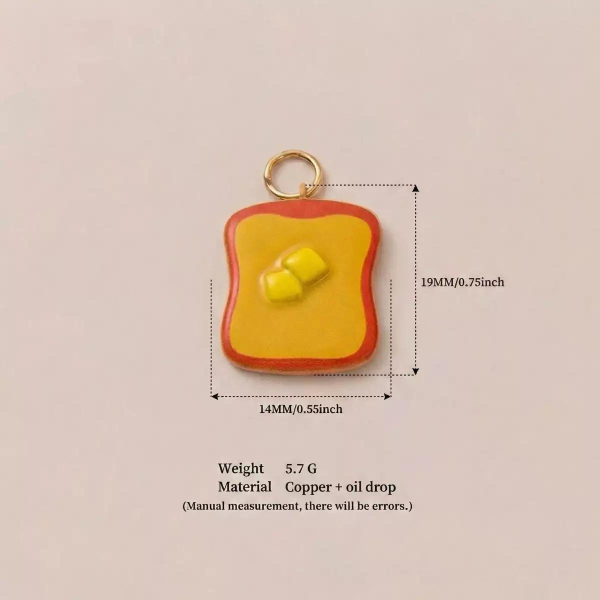 Little Kitchen · Buttered Toast | Brass Enamel Miniature Buttered Toast Charm Gold Jump Ring | DIY Necklace Bracelet | Original Design