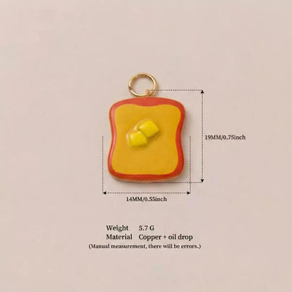 Little Kitchen · Buttered Toast | Brass Enamel Miniature Buttered Toast Charm Gold Jump Ring | DIY Necklace Bracelet | Original Design