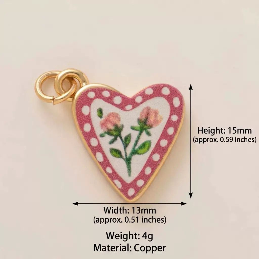 Petal & Paint · Cœur · Pois | Handpainted Polka Dot Heart Rose Enamel Charm | Interchangeable DIY Charm | Vintage Retro Romantic Jewelry | Valentine's Day & BFF Gift