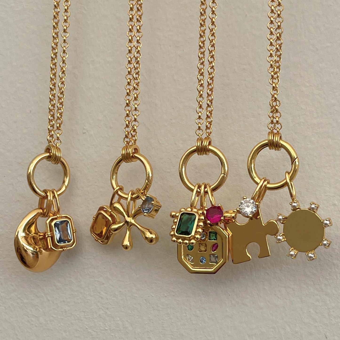 Mix & Match Carabiner Charm Necklace | DIY Gemstone Pendant – 18K Gold Plated