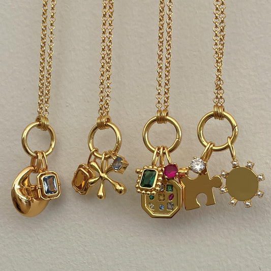 Mix & Match Carabiner Charm Necklace | DIY Gemstone Pendant – 18K Gold Plated