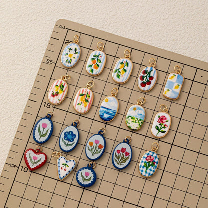 ヴィンテージエナメル絵画チャーム — オリジナルデザイン18種 | DIYジュエリーペンダント