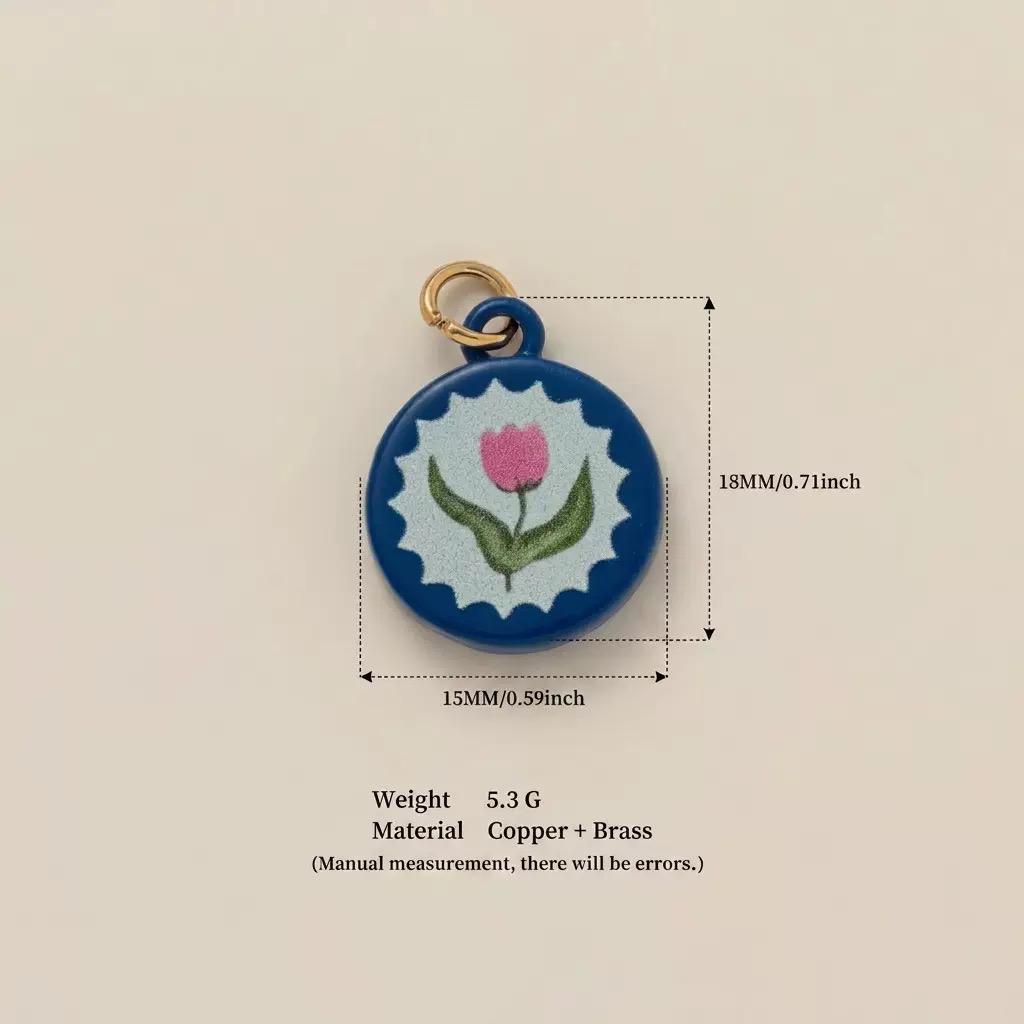 Hand-Painted Enamel Charm Pendant | Original Illustration DIY Jewelry Making Supply