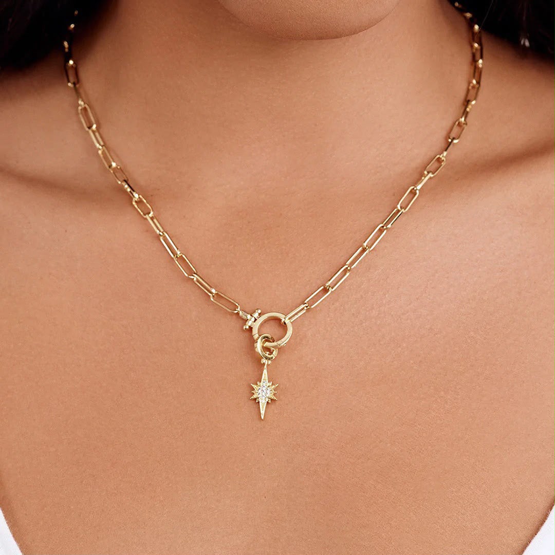 Gold DIY Charm Necklace | Paperclip Chain with Interchangeable Charms | Build Your Own Stack