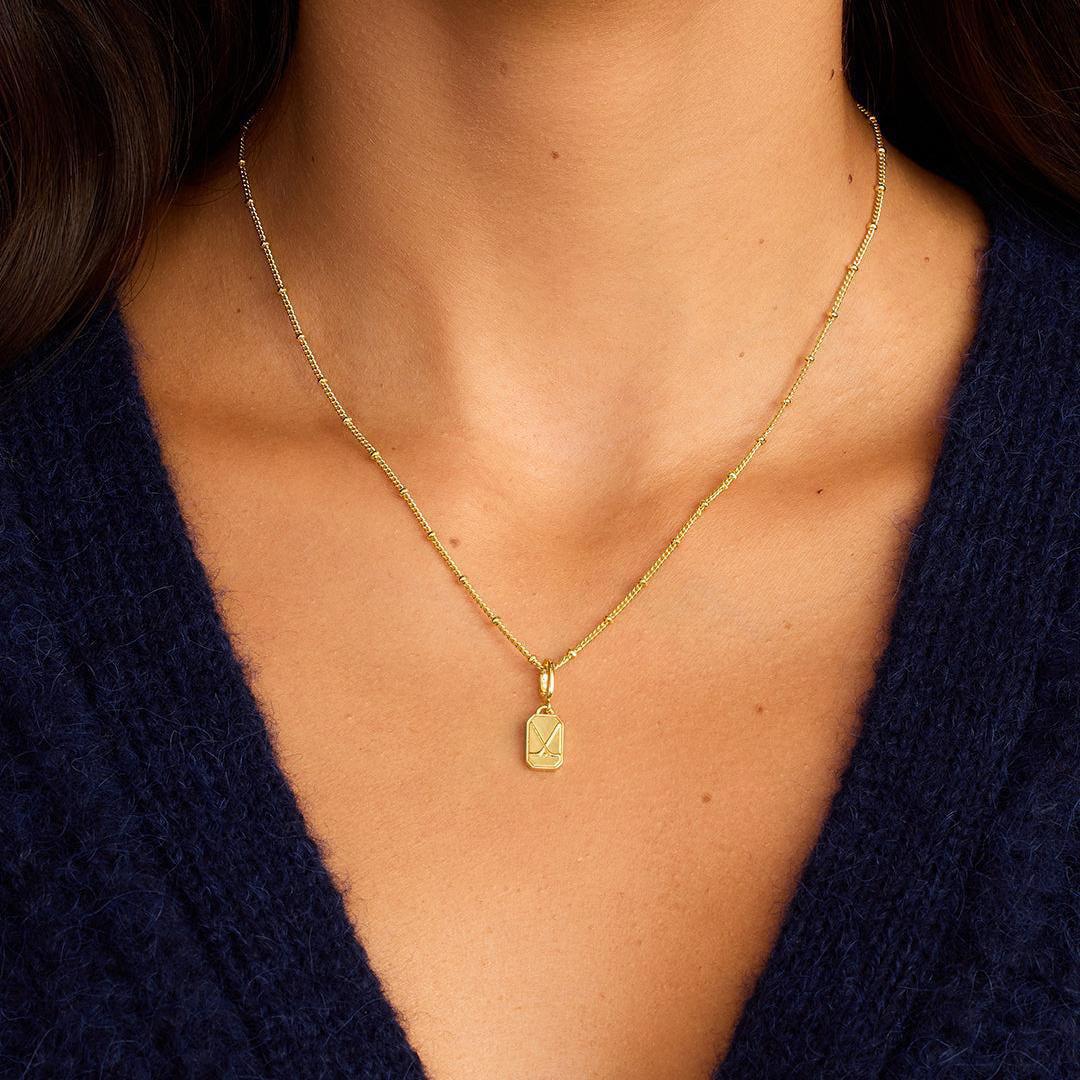 Sports Theme Gold Charm Necklace & Bracelet | 18K Gold Plated Engraved Pendant | DIY Charm Jewelry | Original Design
