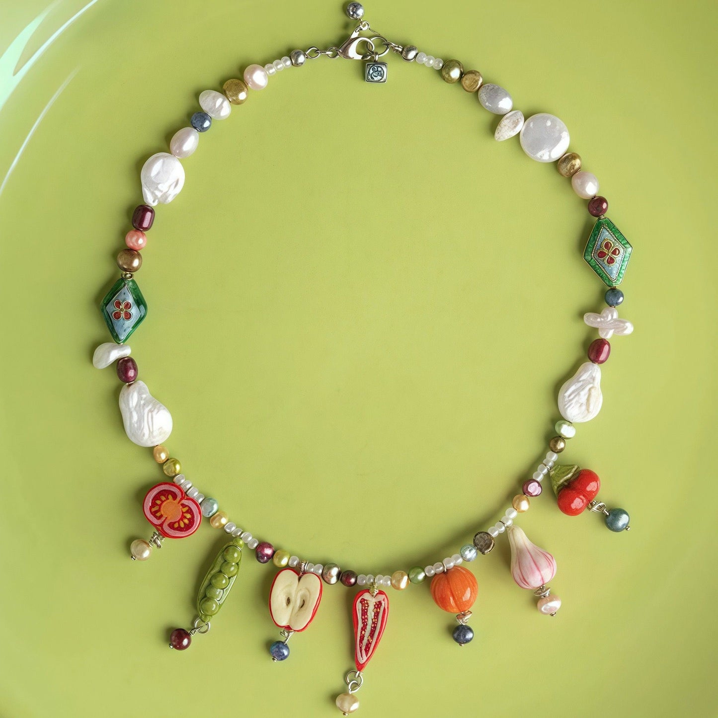 Little Kitchen · Olive | Enamel Copper Miniature Olive Charm Gold Jump Ring | DIY Necklace Bracelet | Original Design