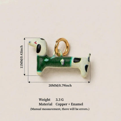Little Weirdos | The Sweater Dachshund Enamel DIY Charm Pendant | 3D Copper Knit Autumn Sausage Dog