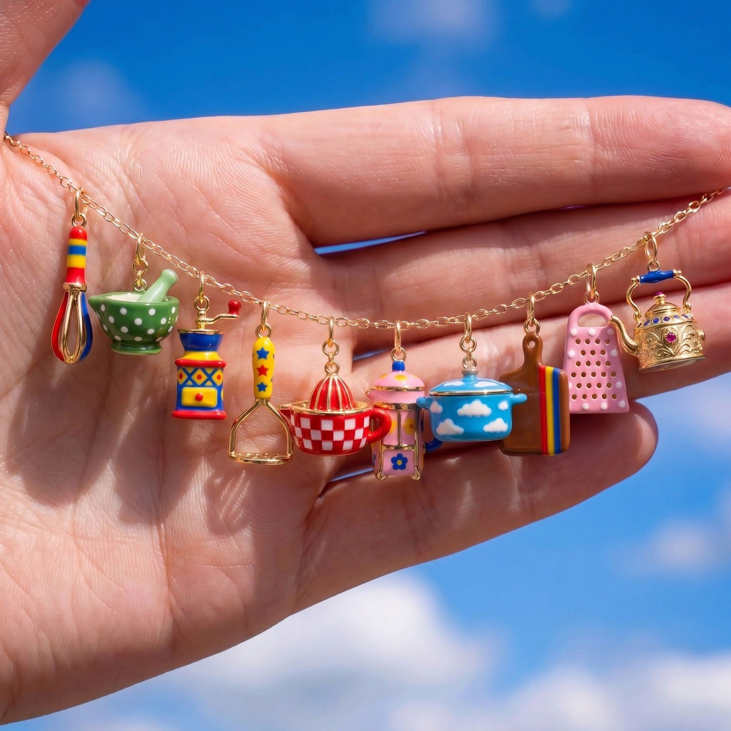 Rainbow Stripe Cutting Board Charm Pendant | Kitchen Theme DIY Jewelry | Cooking Lover Gift