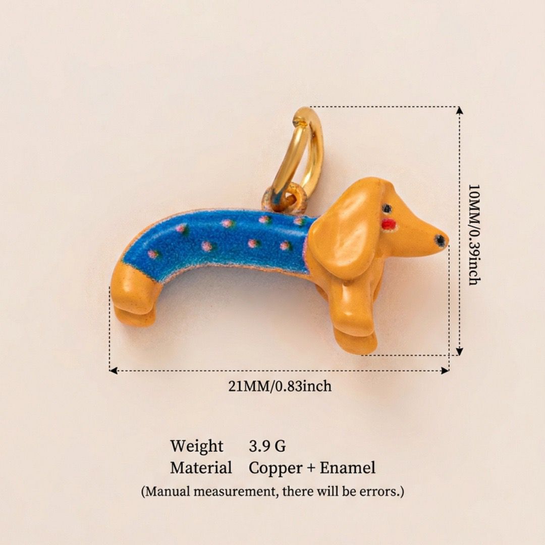 Little Weirdos | The Dachshund Enamel DIY Charm Pendant | 3D Copper Sausage Dog in Blue Sweater