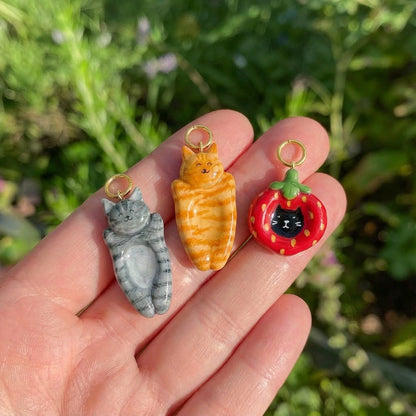 Cute 3D Cat Enamel Charm Pendant | Grey Tabby Calico Orange Cat | DIY Jewelry & Bag Charm Making