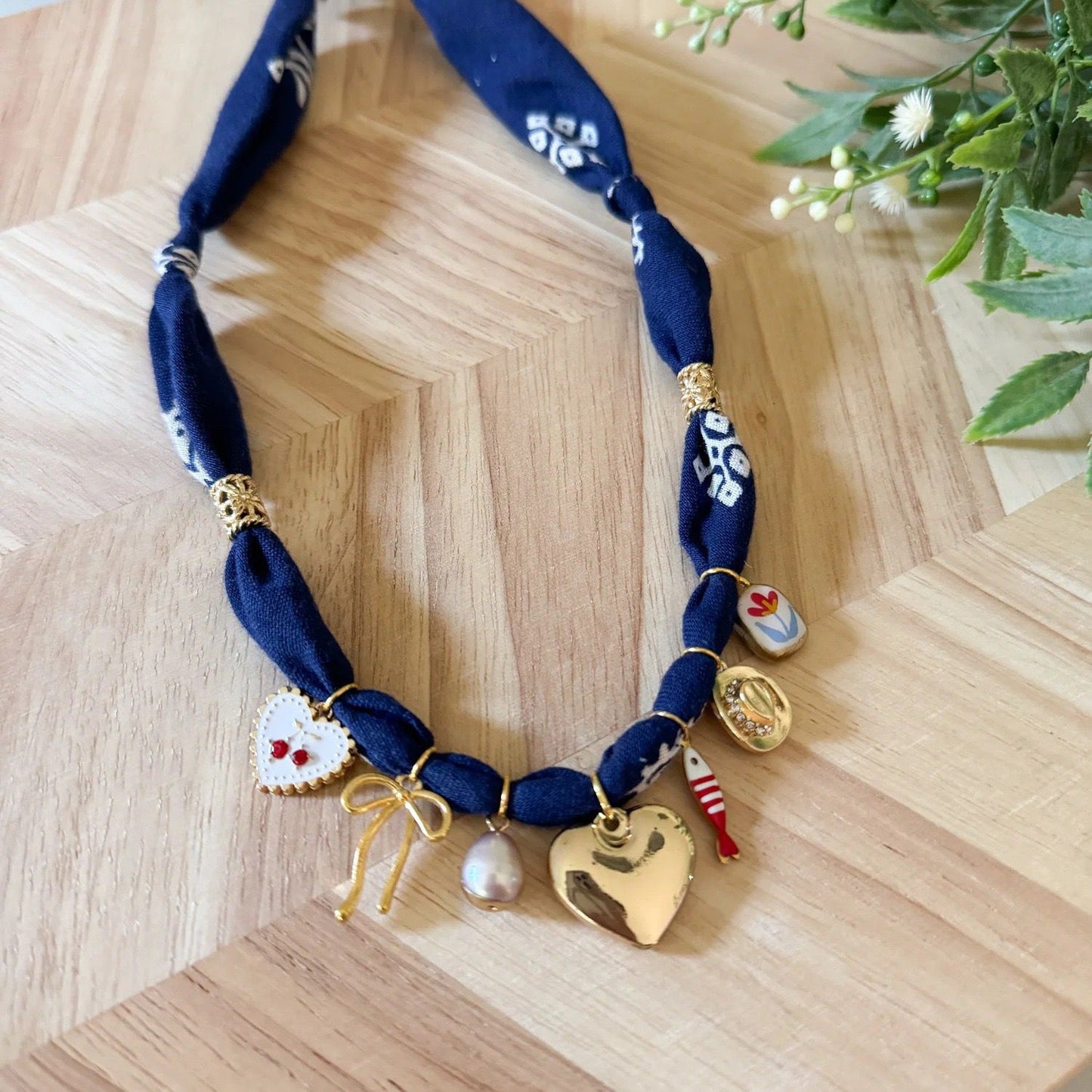 Handmade Fabric Charm Necklace | Gingham & Printed Scarf Rope Choker | DIY Charm Jewelry | Original Design