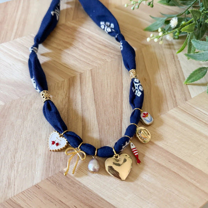 Handmade Fabric Charm Necklace | Gingham & Printed Scarf Rope Choker | DIY Charm Jewelry | Original Design