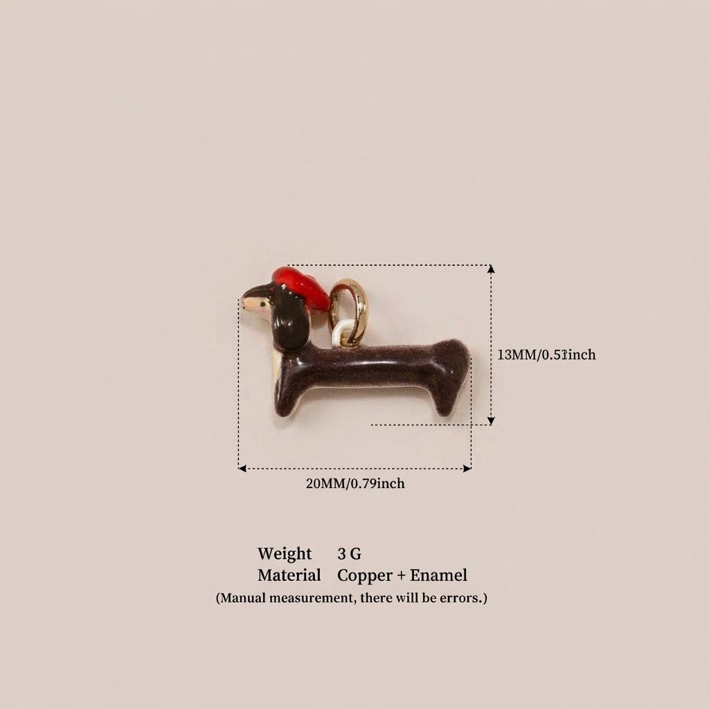 Little Weirdos | The French Beret Dachshund Copper Enamel DIY Charm Pendant | 3D Dark Brown Sausage Dog Artist