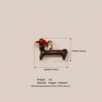 Little Weirdos | The French Beret Dachshund Copper Enamel DIY Charm Pendant | 3D Dark Brown Sausage Dog Artist