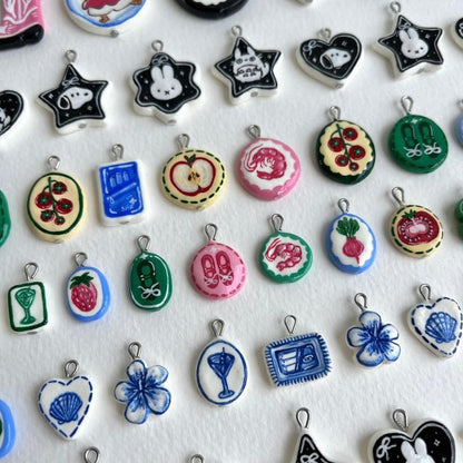 Hand-Painted Enamel Charm Pendant | Original Illustration DIY Jewelry Making Supply