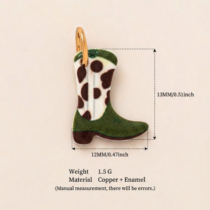Little Weirdos | The Boot Enamel DIY Charm Pendant | Green Cow Print Western Cowboy
