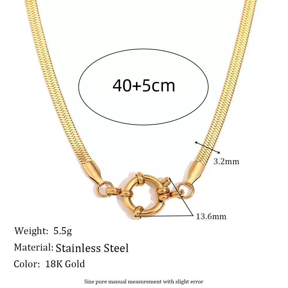 The Thread · Herringbone | 18K Gold-Plated Herringbone Chain Large Round Sailor Clasp Necklace | Interchangeable Charm Necklace | DIY Jewelry